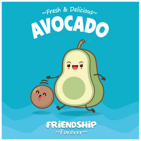 Vintage food poster design with avocado character.のイラスト素材