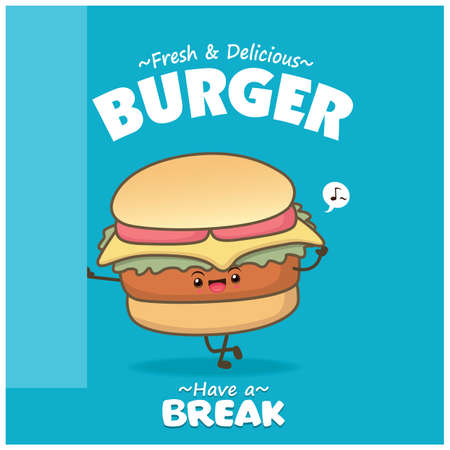 Vintage food poster design with vector burger character.のイラスト素材