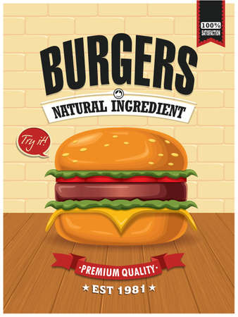 Vintage food poster design with vector burger.のイラスト素材