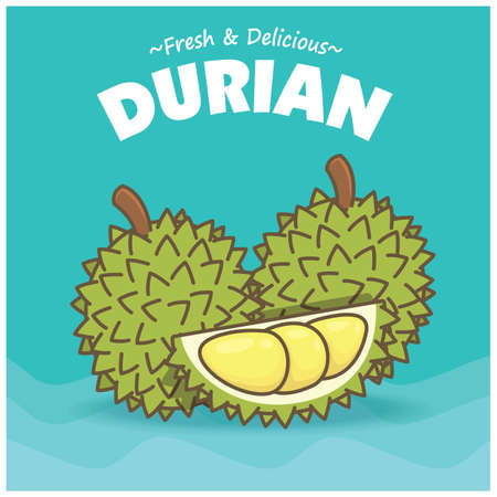 Vintage food poster design with durian.のイラスト素材