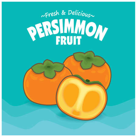 Vintage food poster design with  Persimmon fruit.のイラスト素材
