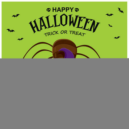 Vintage Halloween poster design with vector spider character.のイラスト素材