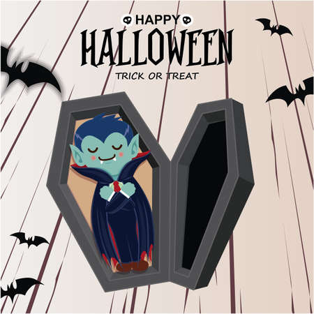 Vintage Halloween poster design with vector vampire character.のイラスト素材