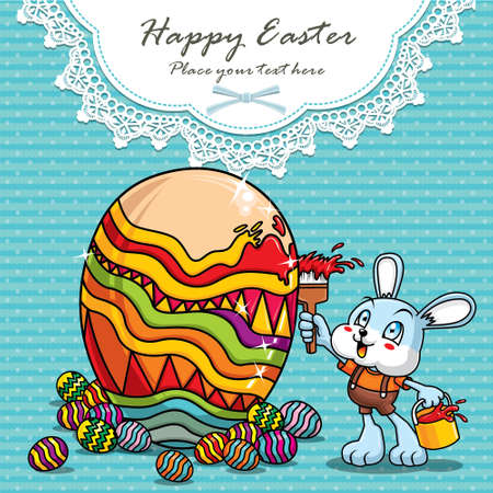 Easter greeting card with easter bunny and egg. Vector illustrationのイラスト素材