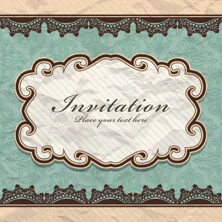 Vintage invitation card with lace border and place for your text.のイラスト素材