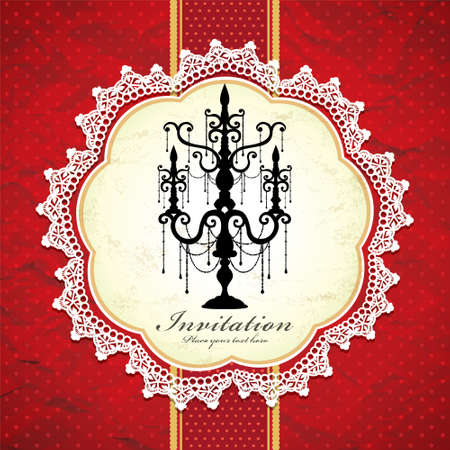 Vintage card with candelabrum and lace border. Vector illustrationのイラスト素材