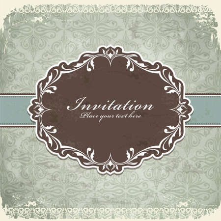 Vintage invitation card with ornate elegant frame and place for your text. Vector illustration.のイラスト素材