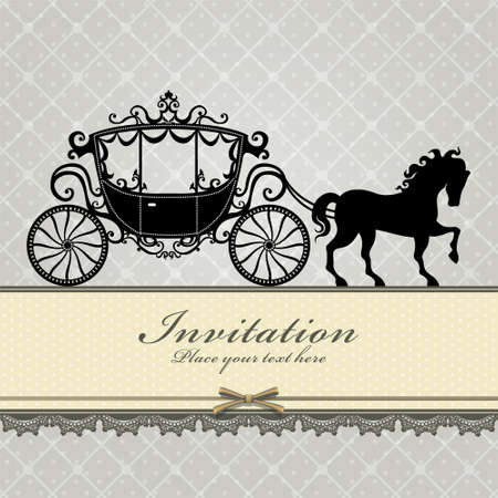 wedding invitation card with carriage and horse vector illustration EPS10のイラスト素材