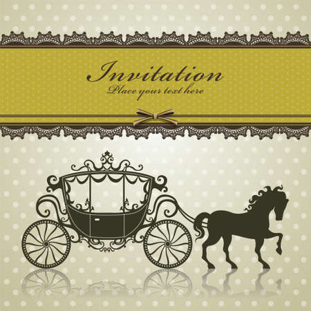Vintage background with a horse drawn carriage and lace, vector illustrationのイラスト素材