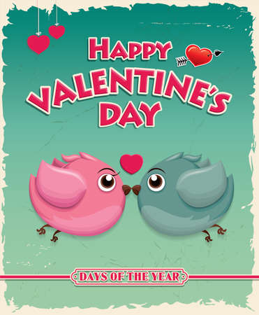 Valentine's day greeting card with cute birds. Vector illustrationのイラスト素材