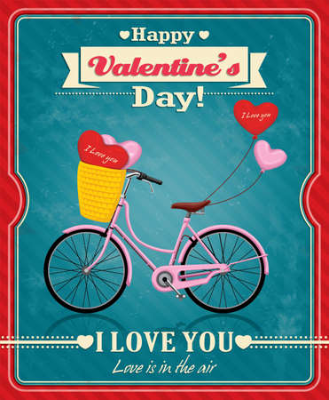 Valentine's day greeting card with bike and hearts. Vector illustrationのイラスト素材
