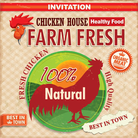 Vintage farm fresh chicken posterのイラスト素材