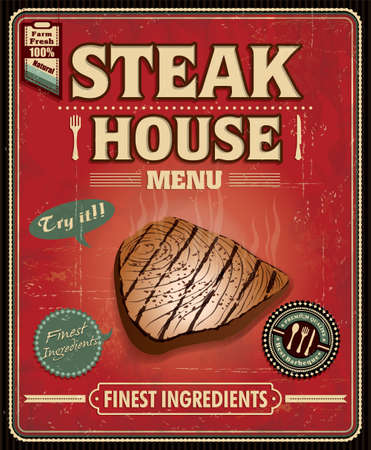 Vintage fish steak house poster designのイラスト素材