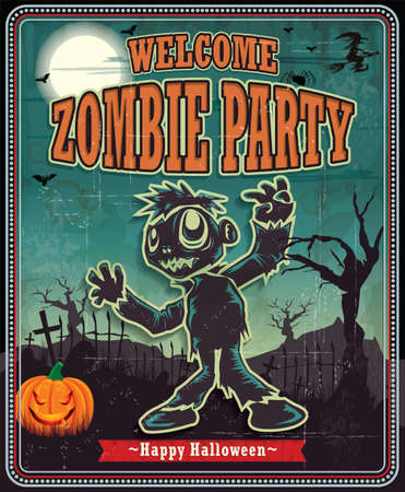 Vintage halloween zombie poster designのイラスト素材