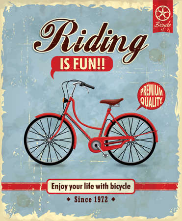 Retro poster with vintage bicycle on grunge background, vector illustrationのイラスト素材
