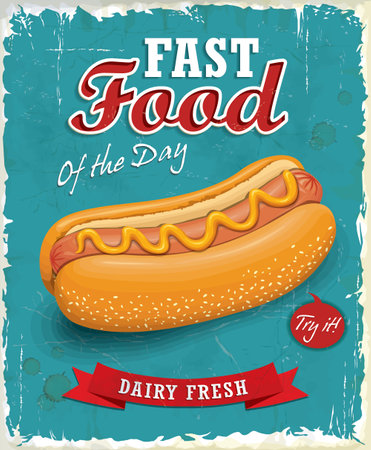 Vintage hot dog poster designのイラスト素材