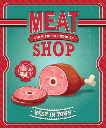 Meat shop poster design template. Vintage style. Vector Illustration.のイラスト素材