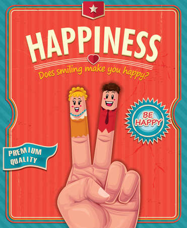 Vintage happiness finger poster designのイラスト素材