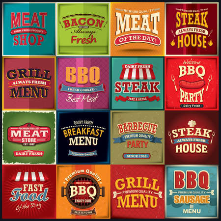 Vintage BBQ meat poster design setのイラスト素材