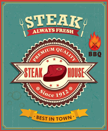 Vintage steak house poster designのイラスト素材