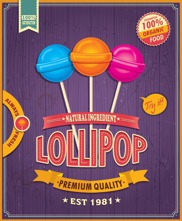 Vintage lollipop candy poster designのイラスト素材