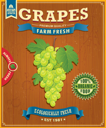 Vintage farm fresh grapes design element setのイラスト素材