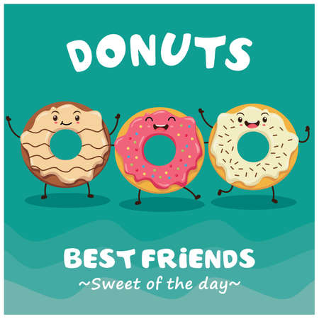 Vintage donuts cartoon character poster designのイラスト素材