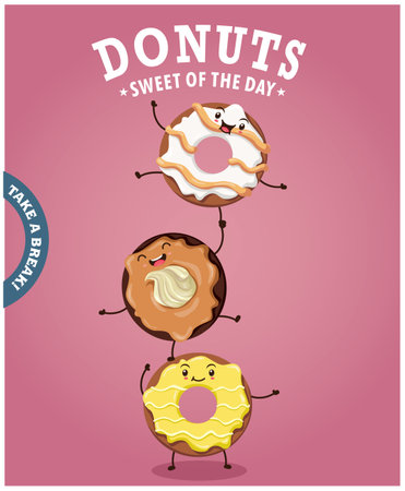 Vintage donuts character poster designのイラスト素材