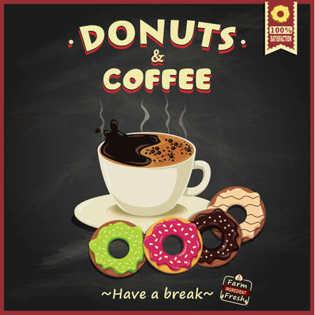 Vintage donuts and coffee poster designのイラスト素材