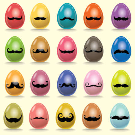 Vintage Easter Egg poster design set moustachos, mustache, hipster styleのイラスト素材