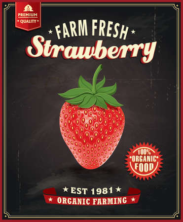 Vintage Farm Fresh Strawberry poster designのイラスト素材