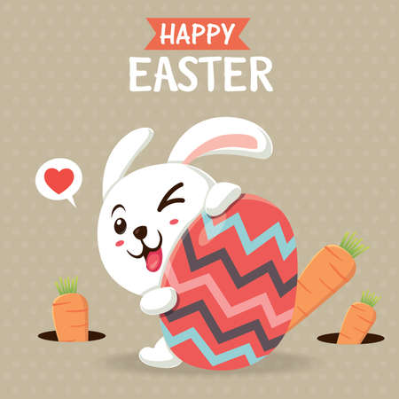 Vintage Easter Egg poster design with Easter rabbitのイラスト素材