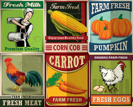 Vintage farm fresh poster set designのイラスト素材