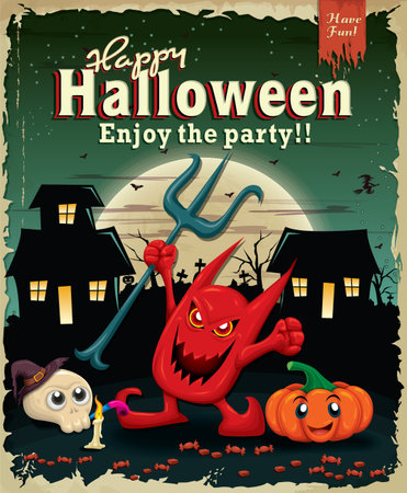 Vintage Halloween poster design with demonのイラスト素材