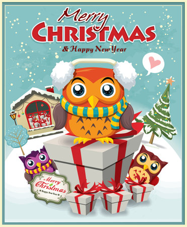 Vintage Christmas poster designのイラスト素材