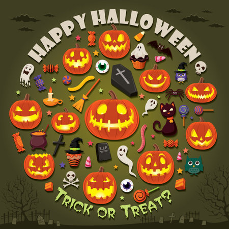Vintage Halloween poster design setのイラスト素材