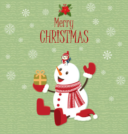 Vintage Christmas poster design with snowmanのイラスト素材