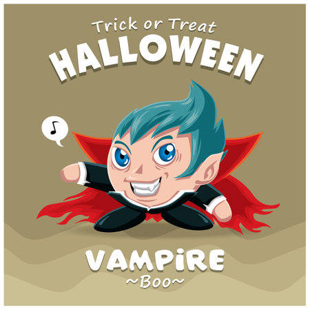 Vintage Halloween poster design with vector vampire character.のイラスト素材