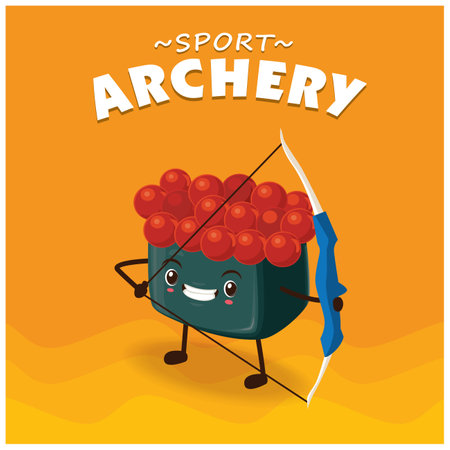 Vintage sport poster design with vector sushi archery character.のイラスト素材