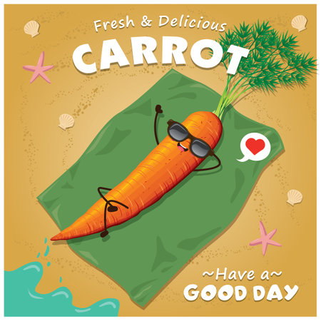 Vintage carrot poster design with vector carrot character.のイラスト素材