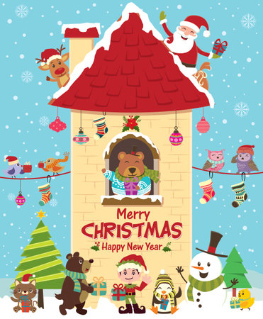 Vintage Christmas poster designのイラスト素材