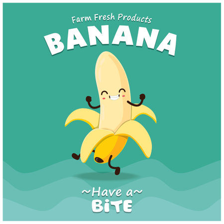 Vintage Banana poster design with vector banana character.のイラスト素材