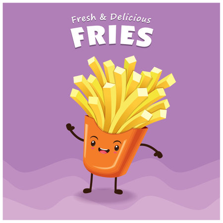 Vintage fast food poster design with vector fries character.のイラスト素材