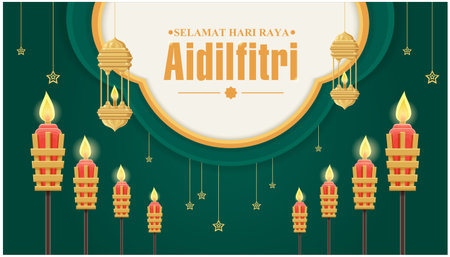 Islamic festival poster background design with lantern for Hari Raya Aidilfitri, Ramadan Kareem , Hari Raya, Eid Mubarak, Eid al Adha.のイラスト素材