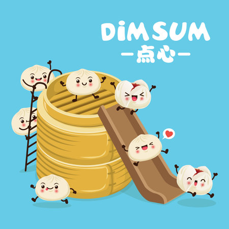 Vintage dim sum character poster design.のイラスト素材