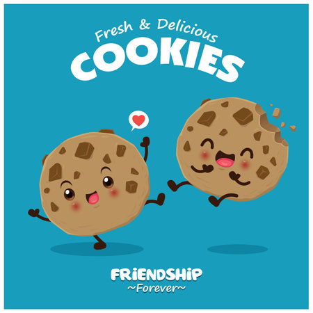 Vintage food poster design with vector cookies characters.のイラスト素材