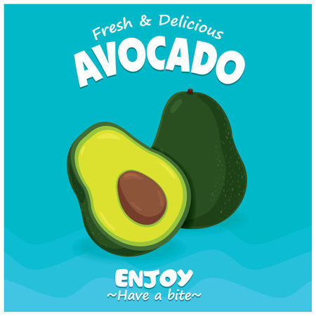 Vintage fruit poster design with vector avocado fruit.のイラスト素材
