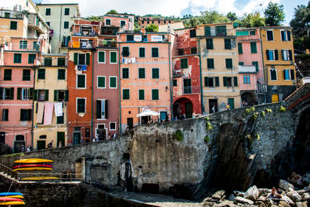 Italy Cinque Terre - the five villages at the Italian Riviera - Liguria colored housesのeditorial素材
