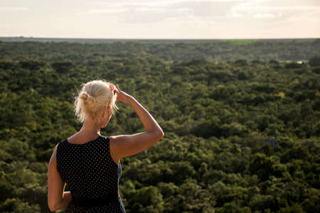 Coba Mayan Ruins in Mexico Yucatan look inside the jungleの写真素材