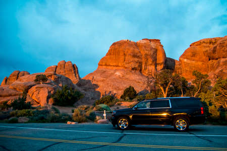 Moab Utah Arches National Camping at Devils campの写真素材